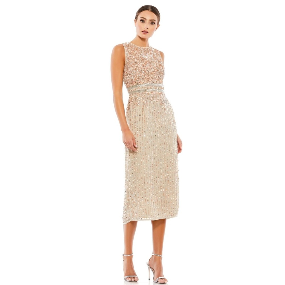 Mac Duggal 10509 Sleeveless High Neck Beaded Nude Dress Size 2‎